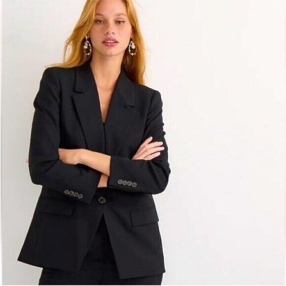 J Crew Lightweight Wool Blazer Black Flap Pockets 2 Button Vented Jacket 2 - Picture 2 of 13